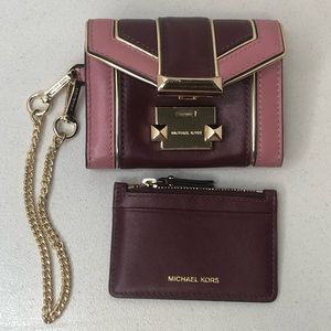 EUC Michael Kors 2 PC Set Whitney Oxblood Leather Wallet with Zippy ID & Chain